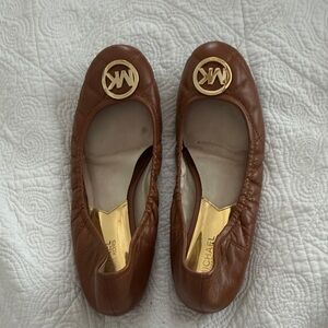 Michael Kors Tan Ballet Flats with Gold Accent